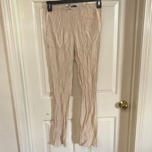 Zara Women's Ribbed Wide Leg Rayon Drawstring Pants Cream Size Small